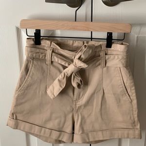 Tan high rise shorts with a tie